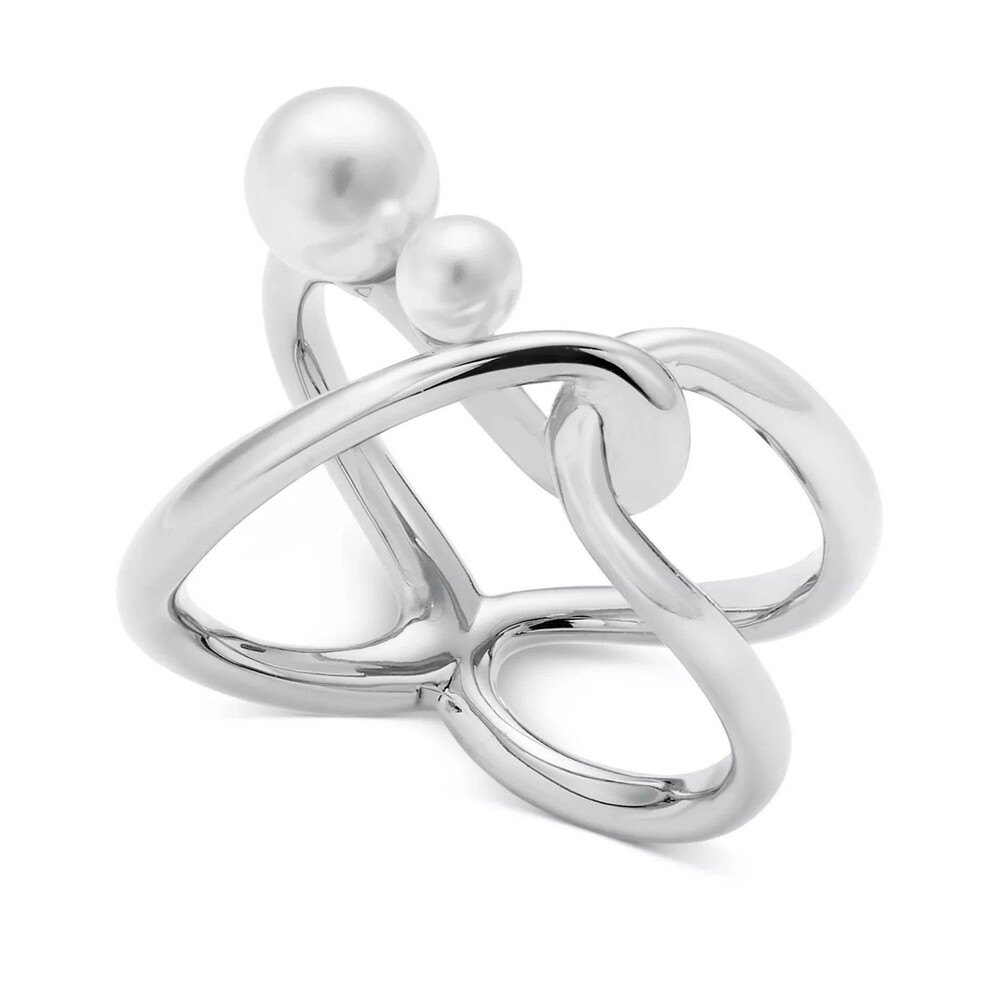 INC International Concepts Silver Tone Imitation Pearl Openwork Statement Ring